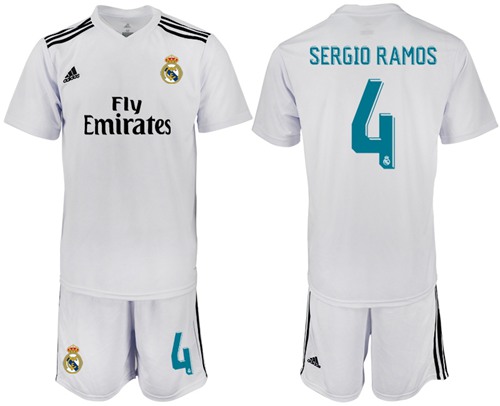 Real Madrid #4 Sergio Ramos White Home Soccer Club Jersey - Click Image to Close